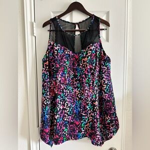 Swimsuits For All Women's Black Mesh & Multicolor Bathing Suit Top, Size 28